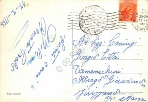Cartolina La Spezia Via Chiodo dall'alto palazzi 1956