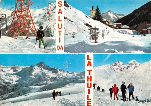 Cartolina La Thuile vedute sci sciatori skilift 1973 (Aosta) | Immagine principale