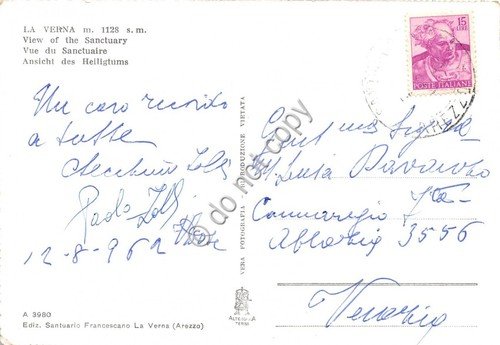 Cartolina La Verna veduta del Santuario 1962