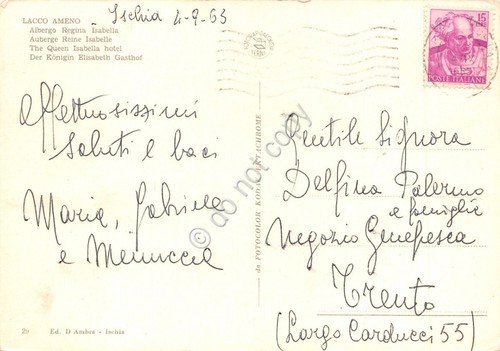 Cartolina Lacco Ameno Albergo Regina Isabella piscina 1963
