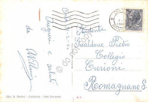 Cartolina Lago d'Orta Orta Palazzo Comunale Bar Delizia 1960 segnata | Immagine Gallery 2