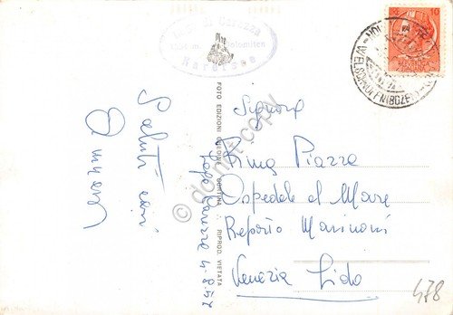 Cartolina Lago di Carezza 1957 Latemar Timbro