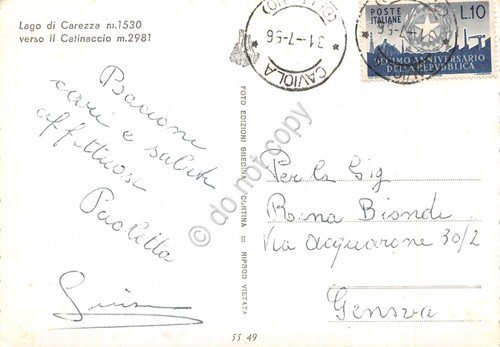 Cartolina Lago di Carezza verso Catinaccio 1956