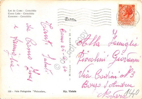 Cartolina Lago di Como Cernobbio panorama da terrazza fiorita 1954 | Immagine Gallery 2