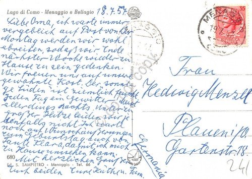 Cartolina Lago di Como Menaggio e Bellagio 1957 | Immagine Gallery 2