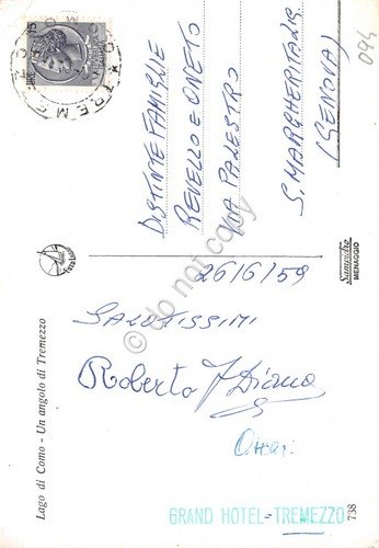 Cartolina Lago di Como Tremezzo panorama parziale Timbro Grand Hotel … | Immagine Gallery 2