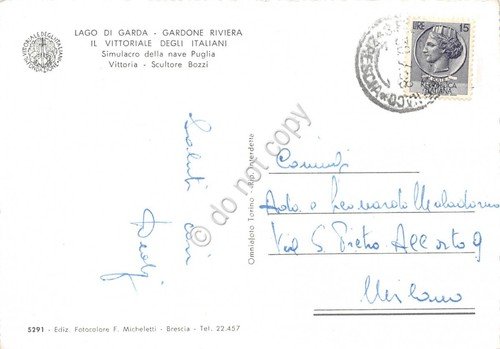 Cartolina Lago di Garda Gardone Riviera Vittoriale Nave Puglia (Brescia)