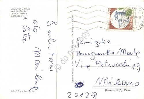 Cartolina Lago di Garda mappa con località 1987