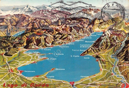 Cartolina lago di Garda Planimetria mappa cartina 1981 (Brescia)