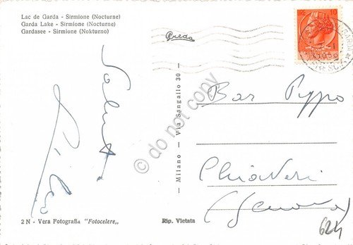 Cartolina Lago di Garda Sirmione vista notturna con barche 1956 | Immagine Gallery 2