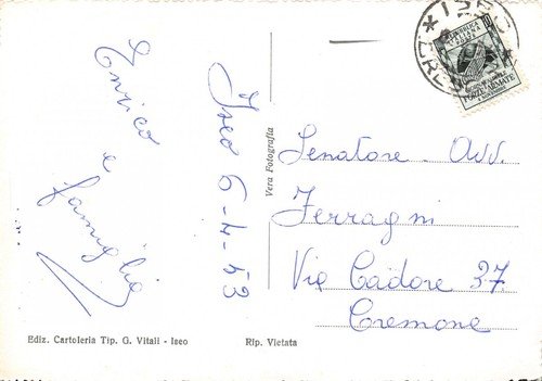 Cartolina Lago di Iseo panorama da Rocca Oldofredi 1953