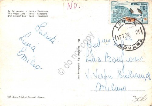 Cartolina lago Maggiore Intra Panorama 1956