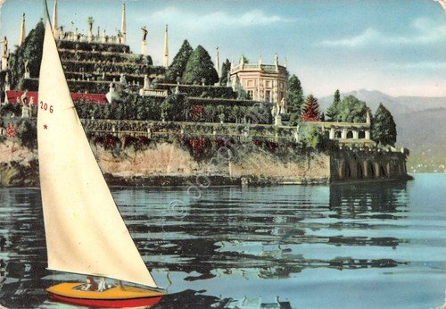 Cartolina lago Maggiore Isola Bella giardini barca a vela colorata … | Immagine Gallery 1