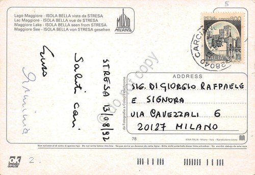 Cartolina Lago Maggiore Isola Bella vista da Stresa 1992 barca