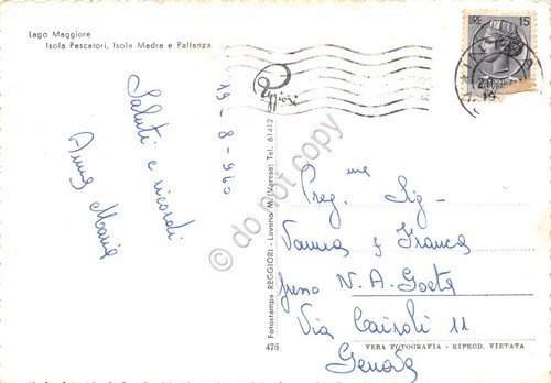 Cartolina lago Maggiore Isola Pescatori Madre e Pallanza 1960