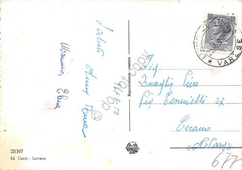 Cartolina lago Maggiore Luino barche a riva al tramonto 1958