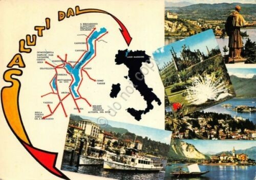 Cartolina Lago Maggiore Vedute e mappa 1972 (Varese)
