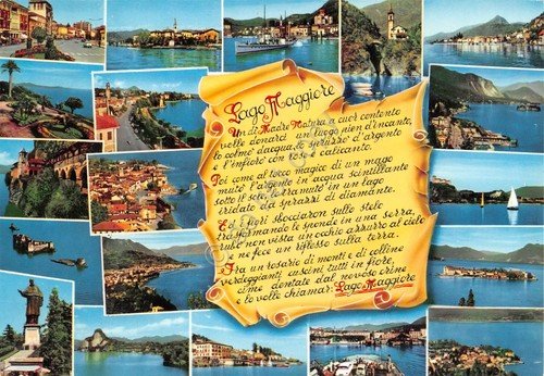 Cartolina Lago Maggiore vedute varie e pergamena con poesia 1966 | Immagine principale
