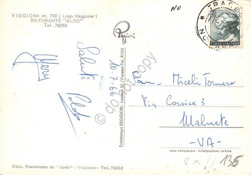 Cartolina Lago Maggiore Viggiona Ristorante Aldo 1966