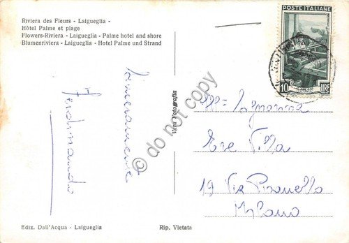 Cartolina Laigueglia Albergo Palme spiaggia distributore Esso anni '50