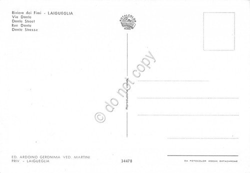 Cartolina Laigueglia Via Dante da porta via del paese negozi