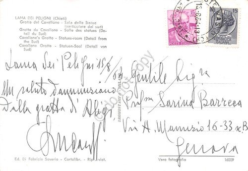Cartolina Lama dei Peligni Grotta del Cavallone Sala Statue 1964