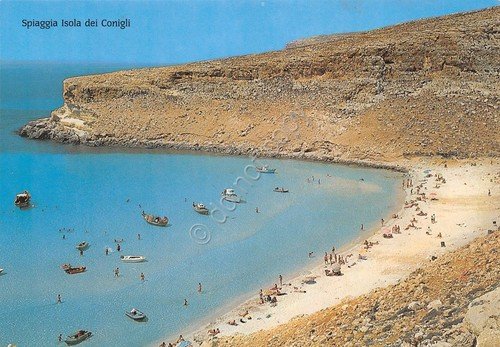 Cartolina Lampedusa Spiaggia Isola dei Conigli animata barche