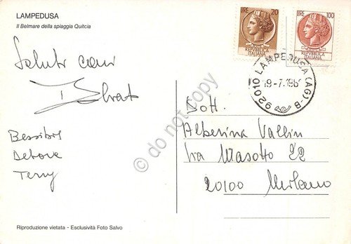 Cartolina Lampedusa Spiaggia Quitcia anni '80