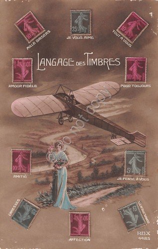 Cartolina Langage des timbres Linguaggio dei timbri aereo illustrata innamorati | Immagine principale