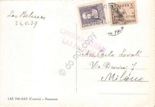 Cartolina Las Palmas Panorama 1929 Timbro Censura Militare