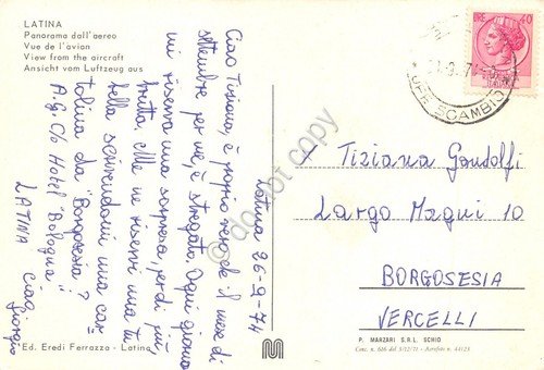 Cartolina Latina Panorama aereo 1974