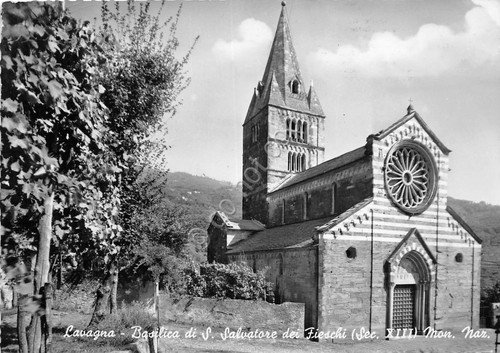 Cartolina Lavagna Basilica S. Salvatore dei Fieschi anni '50 (Genova)