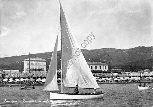 Cartolina Lavagna Biancore di Vele barca a vela panorama spiaggia …