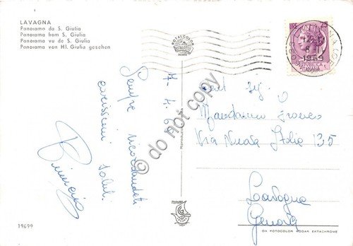 Cartolina Lavagna Panorama da San Giulia 1968