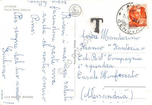 Cartolina Lavagna Piazza Santa Caterina anni '60 Tassata | Immagine Gallery 2