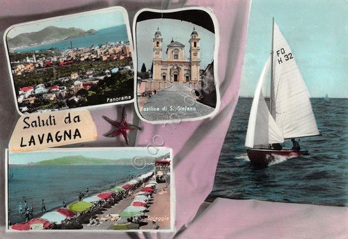 Cartolina Lavagna vedute colorata grinza 1963 (Genova) | Immagine principale