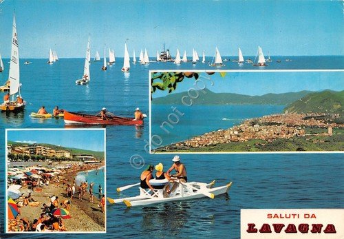 Cartolina Lavagna vedute pattino moscone animata Timbro Targhetta PT 1971 | Immagine principale