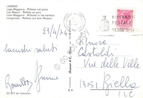 Cartolina Laveno Lago Maggiore porto Timbro targhetta risparmio postale 1974 | Immagine Gallery 2