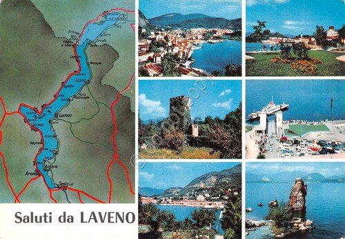 Cartolina Laveno vedute varie e mappa anni '60