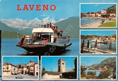 Cartolina Laveno vedute varie traghetto auto | Immagine principale
