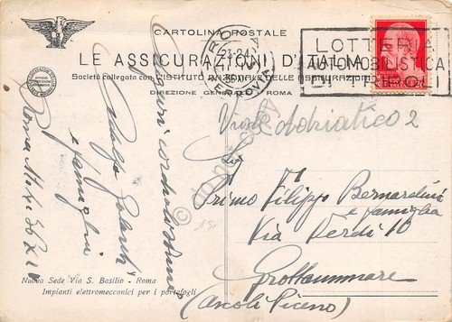 Cartolina Le Assicurazioni d'Italia Roma Via S. Basilio Impianti elettromeccanic