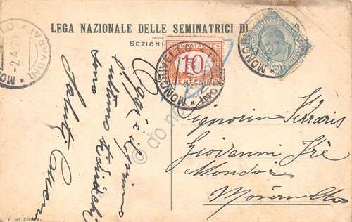 Cartolina Lega Nazionale Seminatrici Timbro Monocrivello Segnatasse 1920