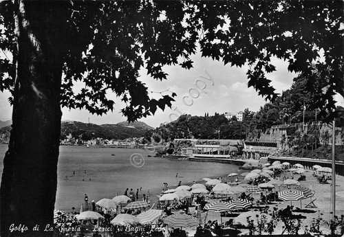 Cartolina Lerici Bagni Lido spiaggia 1953 (La Spezia)