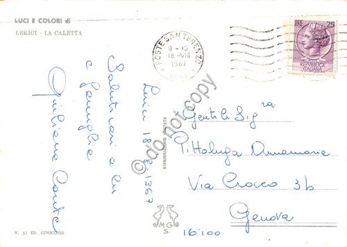 Cartolina Lerici Caletta 1967 (La Spezia)