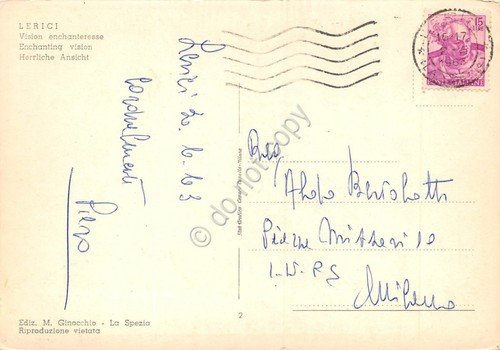 Cartolina Lerici Panorama baia e spiaggia 1963 (La Spezia)