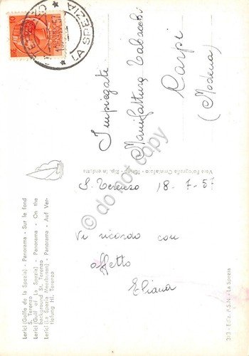 Cartolina Lerici panorama con San Terenzo 1957 (La Spezia)