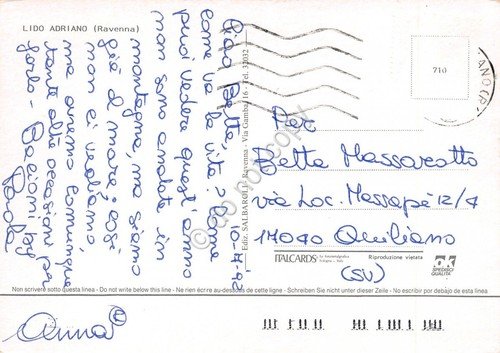 Cartolina Lido Adriano veduta e illustrata 1992 (Ravenna)
