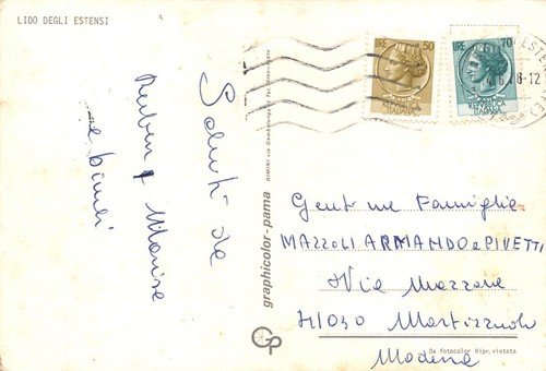 Cartolina Lido degli Estensi Barca a vela spiaggia Vedutine (Ferrara)