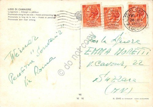 Cartolina Lido di Camaiore Lungomare Alberghi animata auto d'epoca 1965
