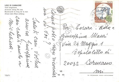 Cartolina Lido di Camaiore Lungomare animata auto d'epoca 1987 | Immagine Gallery 2